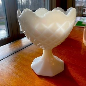 Vintage NAPCO Milk Glass Footed Pedestal Compote